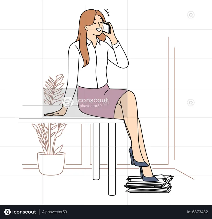 Femme d'affaires parlant sur mobile  Illustration