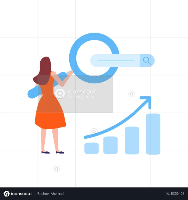 Femme d'affaires regardant la courbe de croissance  Illustration