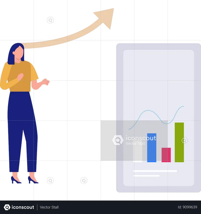 Femme d'affaires regardant la courbe de croissance  Illustration