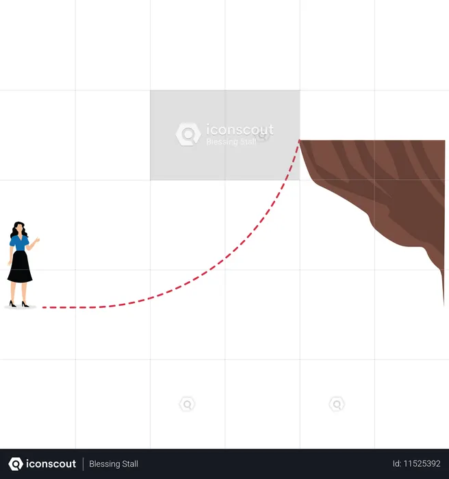 Femme d'affaires regardant les lignes rouges qui mènent au sommet d'une montagne  Illustration