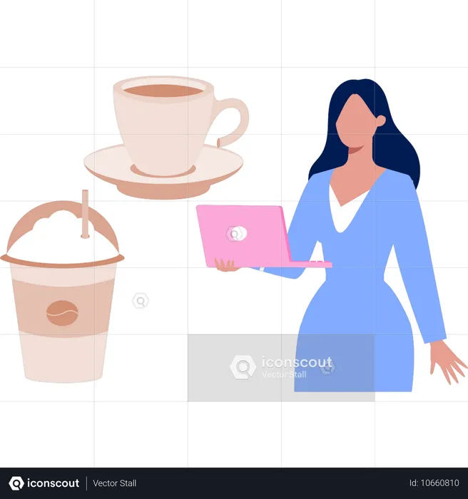 Femme d'affaires sirotant un café au travail  Illustration