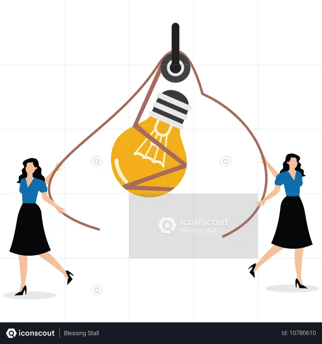 Une femme d'affaires fait glisser une idée dans des directions opposées  Illustration