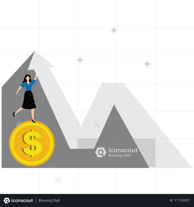 Femme d'affaires travaillant sur la croissance financière  Illustration