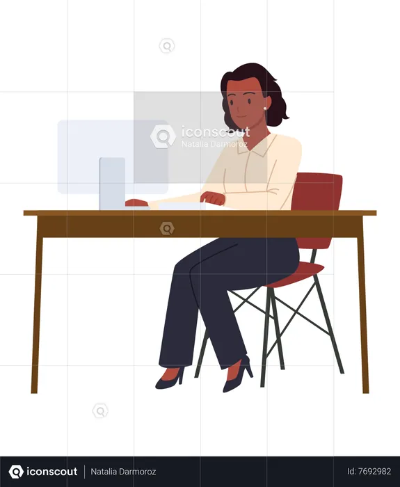 Femme d'affaires travaillant sur ordinateur  Illustration