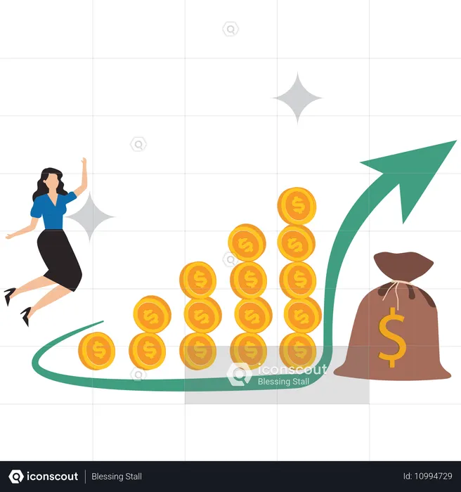 Femme d'affaires travaillant sur une analyse d'investissement  Illustration