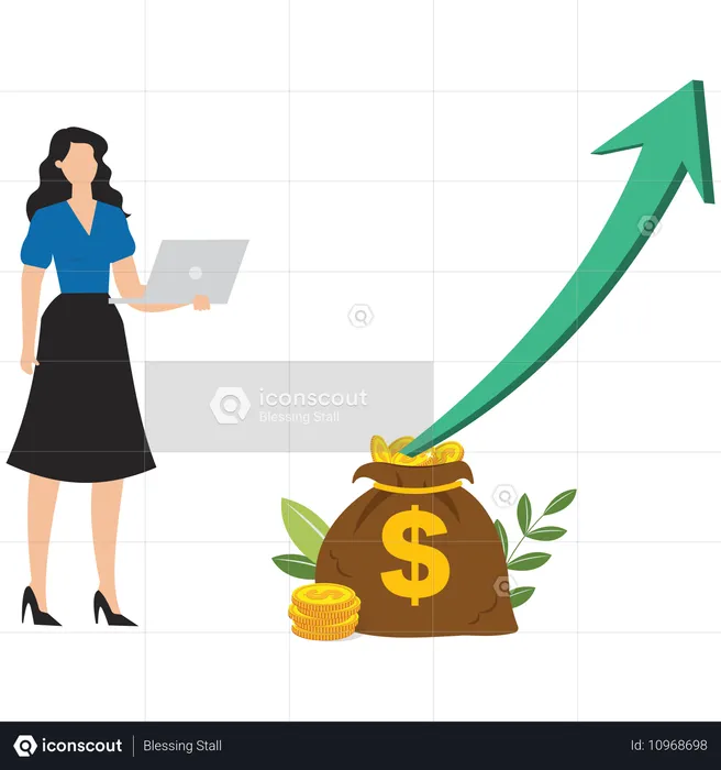 Femme d'affaires vérifiant la croissance des investissements  Illustration