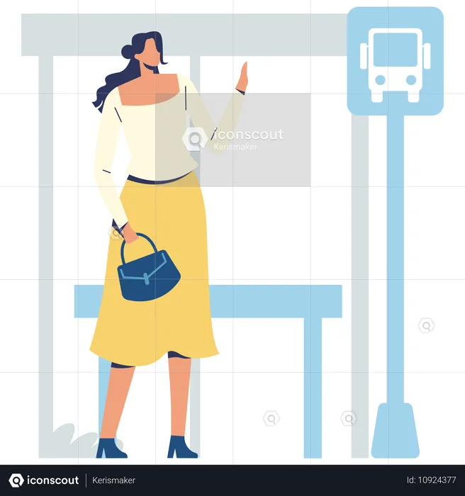 Femme debout à l'arrêt de bus  Illustration