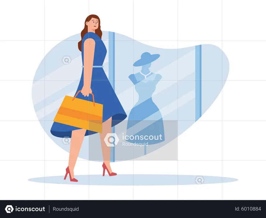 Femme debout à l'extérieur du magasin  Illustration