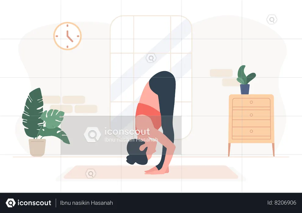 Femme debout, exercice de flexion en avant  Illustration