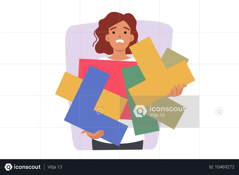 Femme désorientée tenant une pièce de puzzle  Illustration