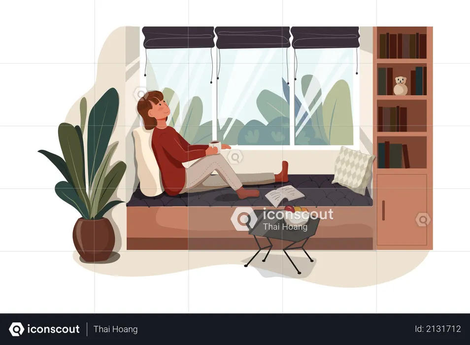 Femme se détendant à la maison  Illustration