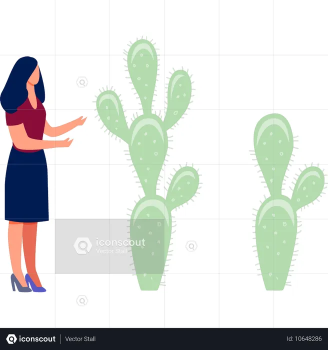 Femme discutant de la plante cereus  Illustration