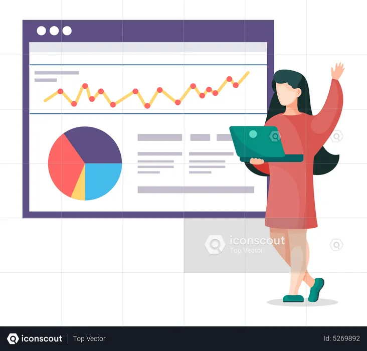 Femme effectuant une analyse de données commerciales  Illustration