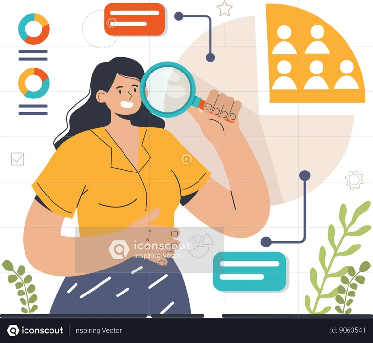 Femme faisant des recherches commerciales  Illustration