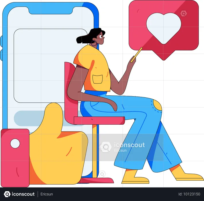 Femme donnant des commentaires sur mobile  Illustration