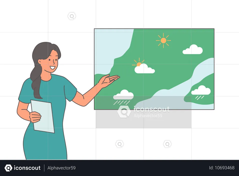 Une femme donne ses prévisions météo à la télévision  Illustration