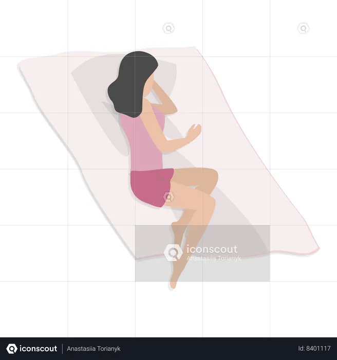 Femme dormant sur un matelas au sol  Illustration