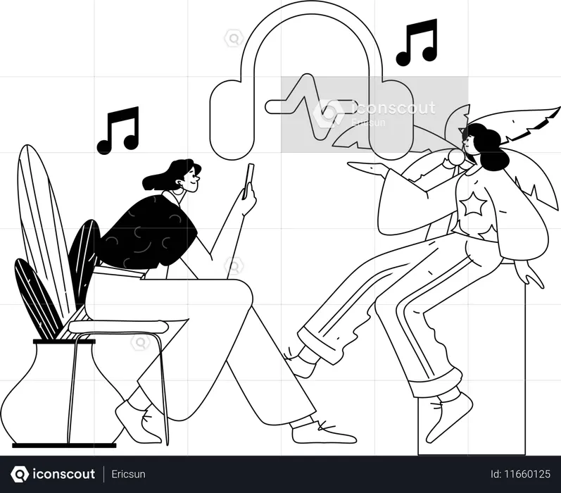 Femme écoutant de la musique  Illustration