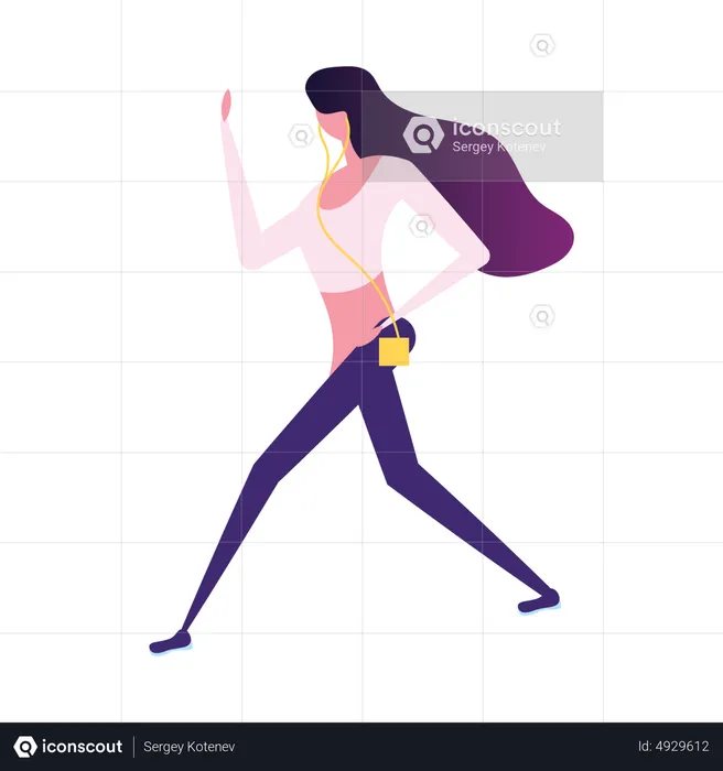 Femme écoutant de la musique en faisant du jogging  Illustration