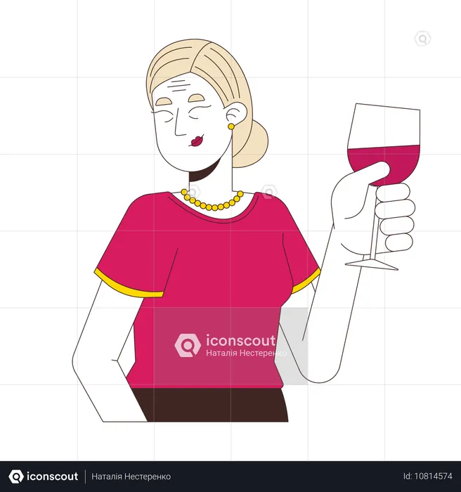 Femme élégante trinquant avec un verre de vin  Illustration