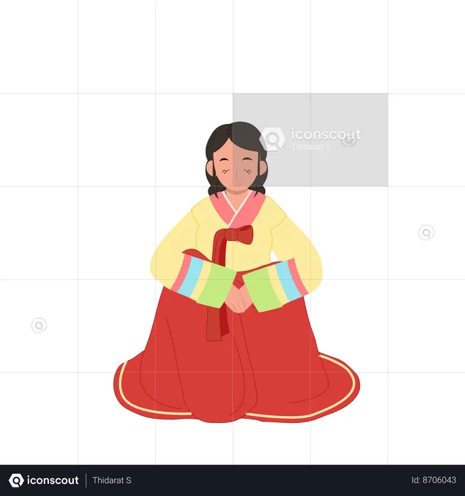 Femme en hanbok coréen saluant les gens  Illustration