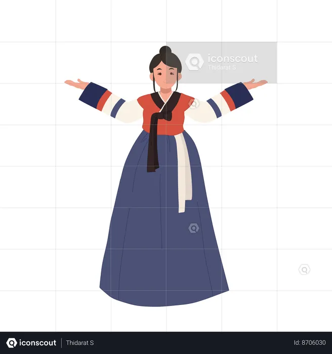 Femme en hanbok présentant fièrement l'élégance culturelle  Illustration