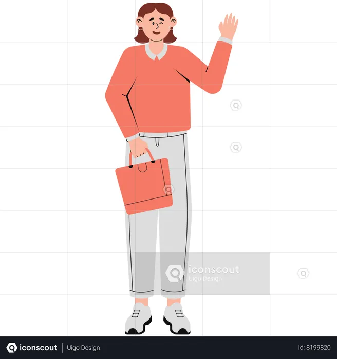 Femme En Pull Et Chemise à Col Portant Un Sac à Main  Illustration