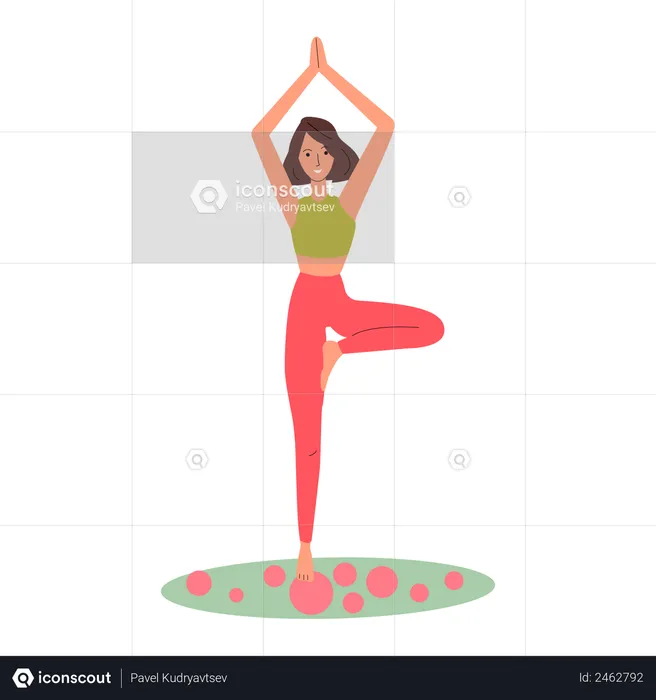 Femme dans la pose d'arbre d'équilibre de yoga  Illustration