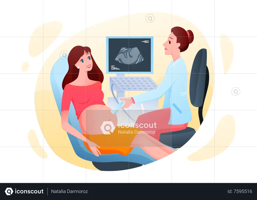 Femme enceinte à l'hôpital pour une échographie  Illustration