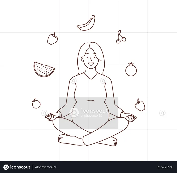 Femme enceinte avec des fruits  Illustration