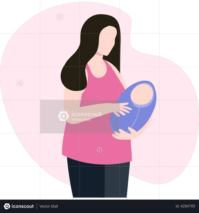 La femme enceinte est debout avec un bébé  Illustration