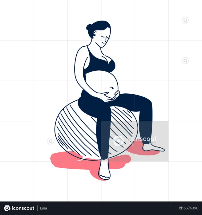 Femme enceinte faisant du yoga avec un ballon  Illustration