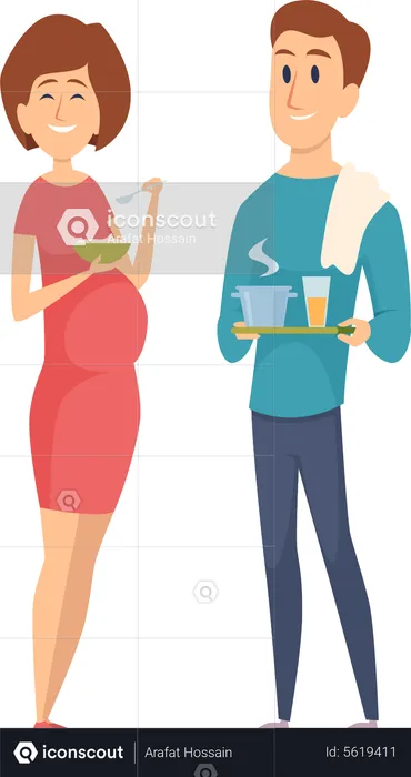 Femme enceinte, manger de la nourriture  Illustration