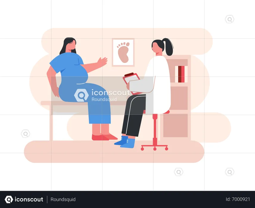 Femme enceinte, médecin visiteur  Illustration