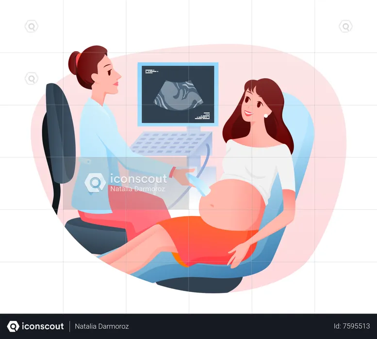 Femme enceinte visitant un médecin pour un examen échographique  Illustration