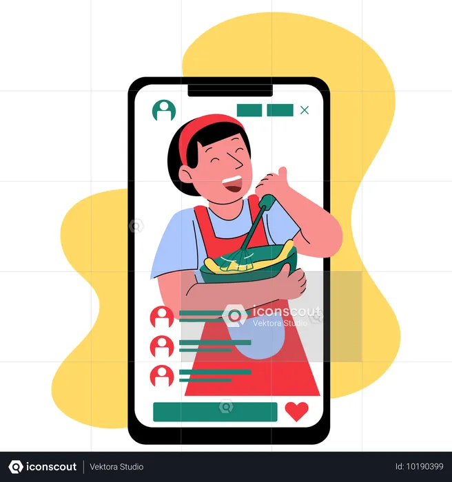Une femme enregistre un vlog de cuisine  Illustration