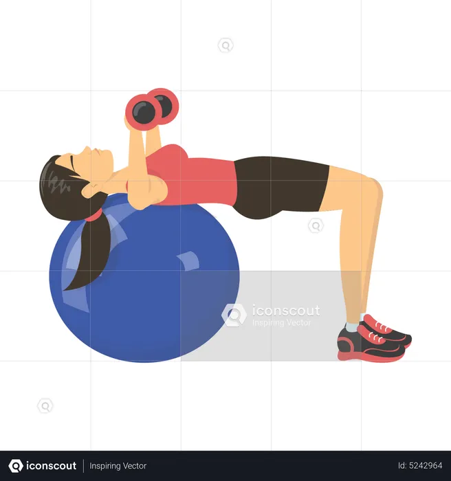 Séance d'entraînement femme sur ballon de gym  Illustration