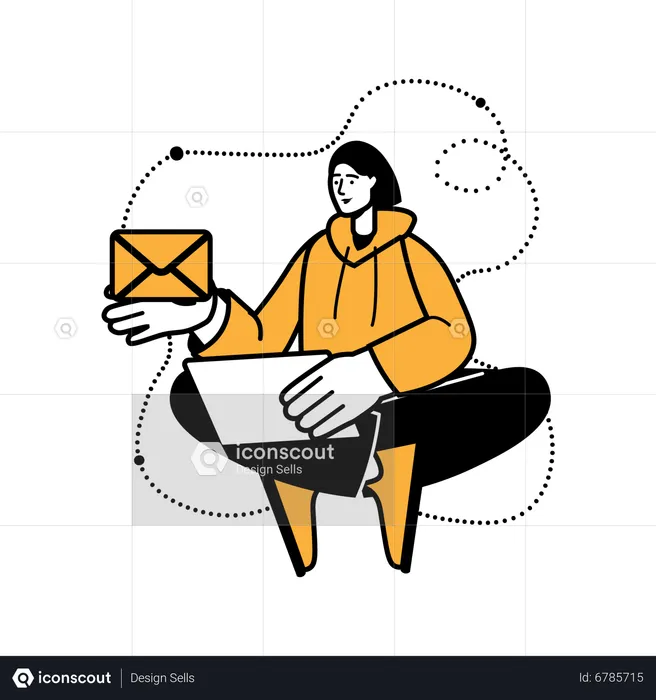 Femme envoyant un bulletin d'information par courrier électronique  Illustration