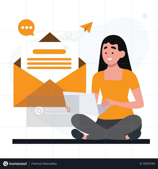 Femme envoyant un email  Illustration