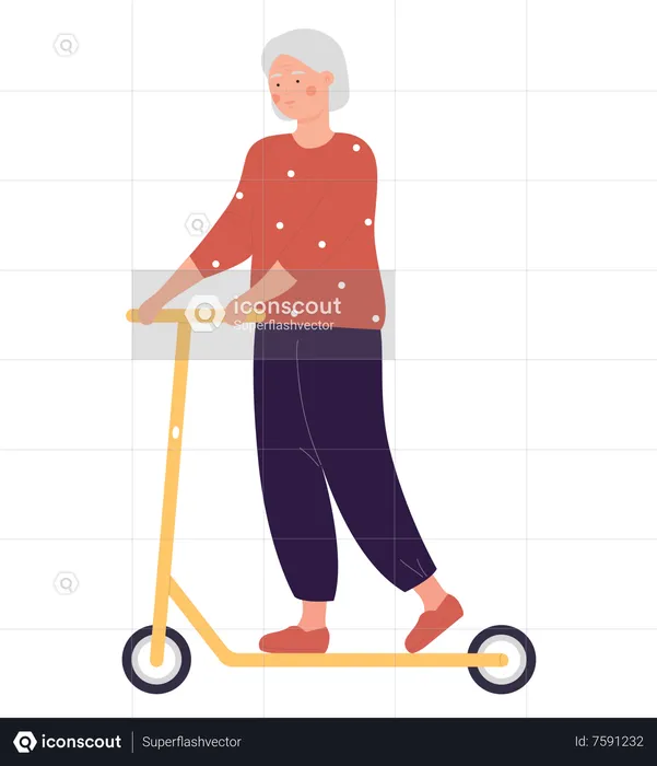 Femme équitation trottinette  Illustration