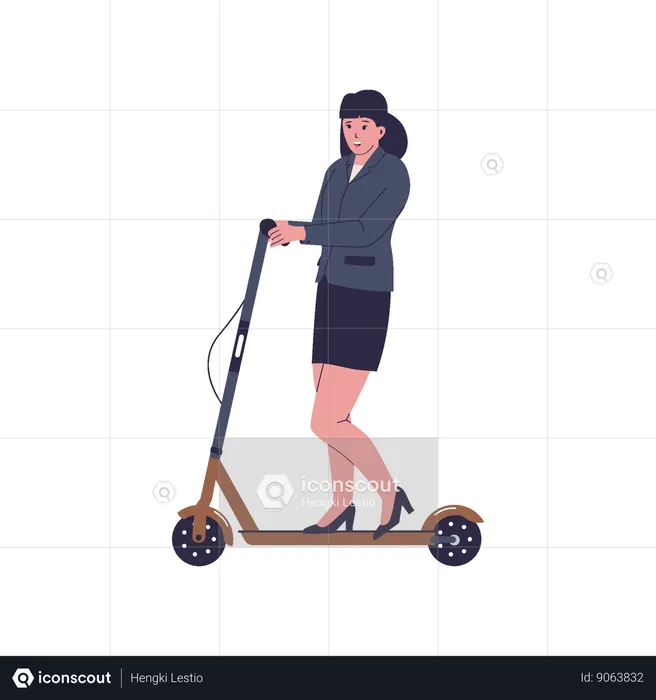 Femme chevauchant des scooters électriques  Illustration