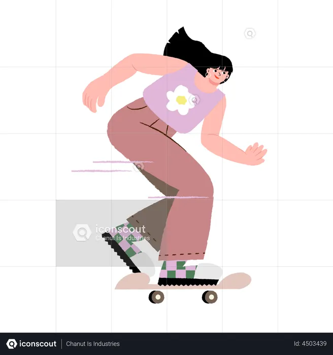 Femme faisant du skateboard  Illustration