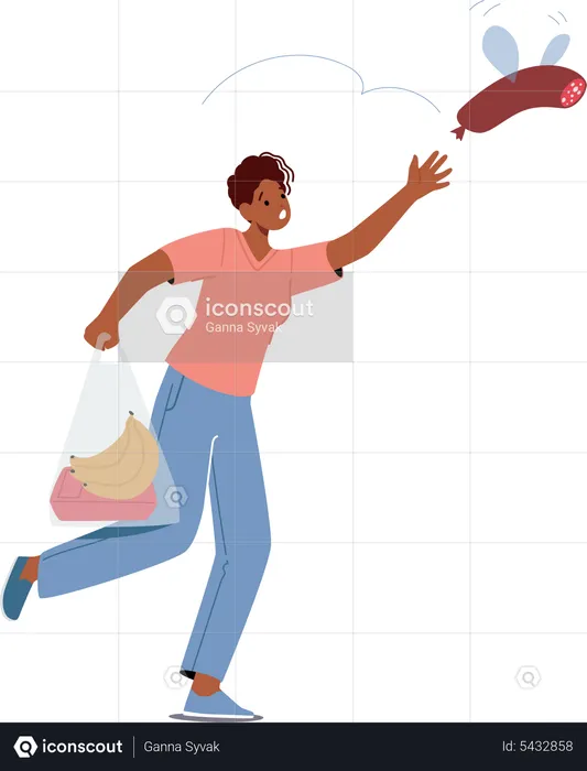 Femme essayant d'attraper l'épicerie  Illustration