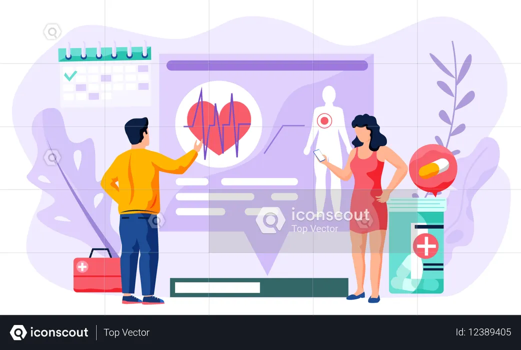 Femme et homme parlant au médecin des résultats des tests  Illustration