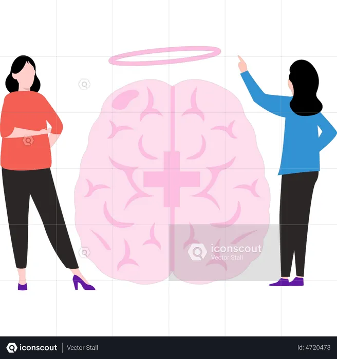 Femme examinant le cerveau humain  Illustration