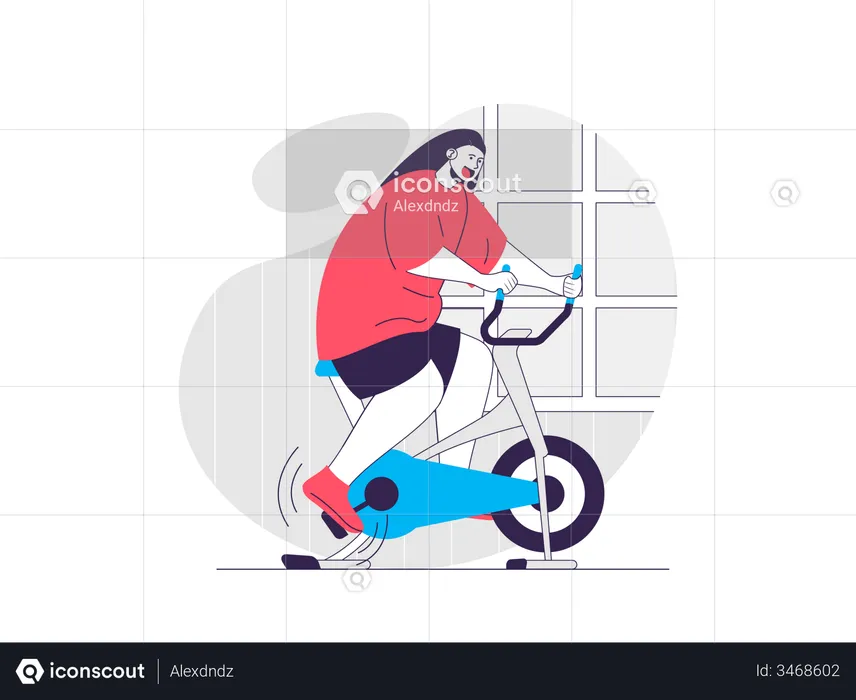 Femme exerçant sur un cycle de gym  Illustration