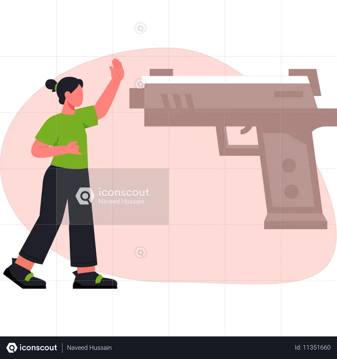 Femme expliquant à propos d'une arme  Illustration