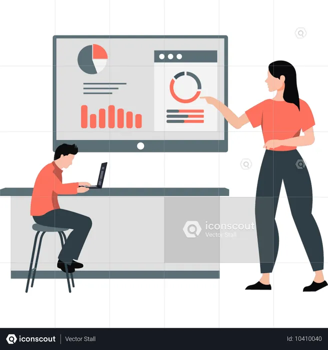 Une femme explique un diagramme circulaire à un garçon  Illustration