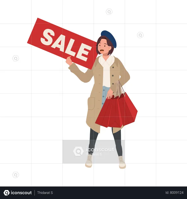 Femme faisant du shopping pendant l'offre d'automne  Illustration