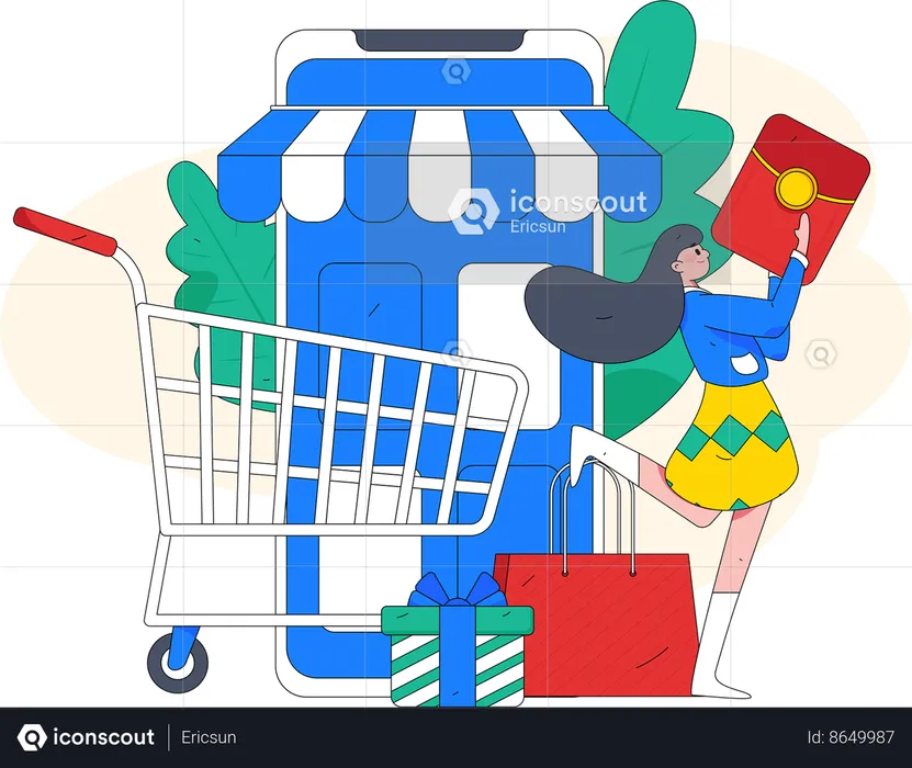 Femme faisant des achats en ligne  Illustration